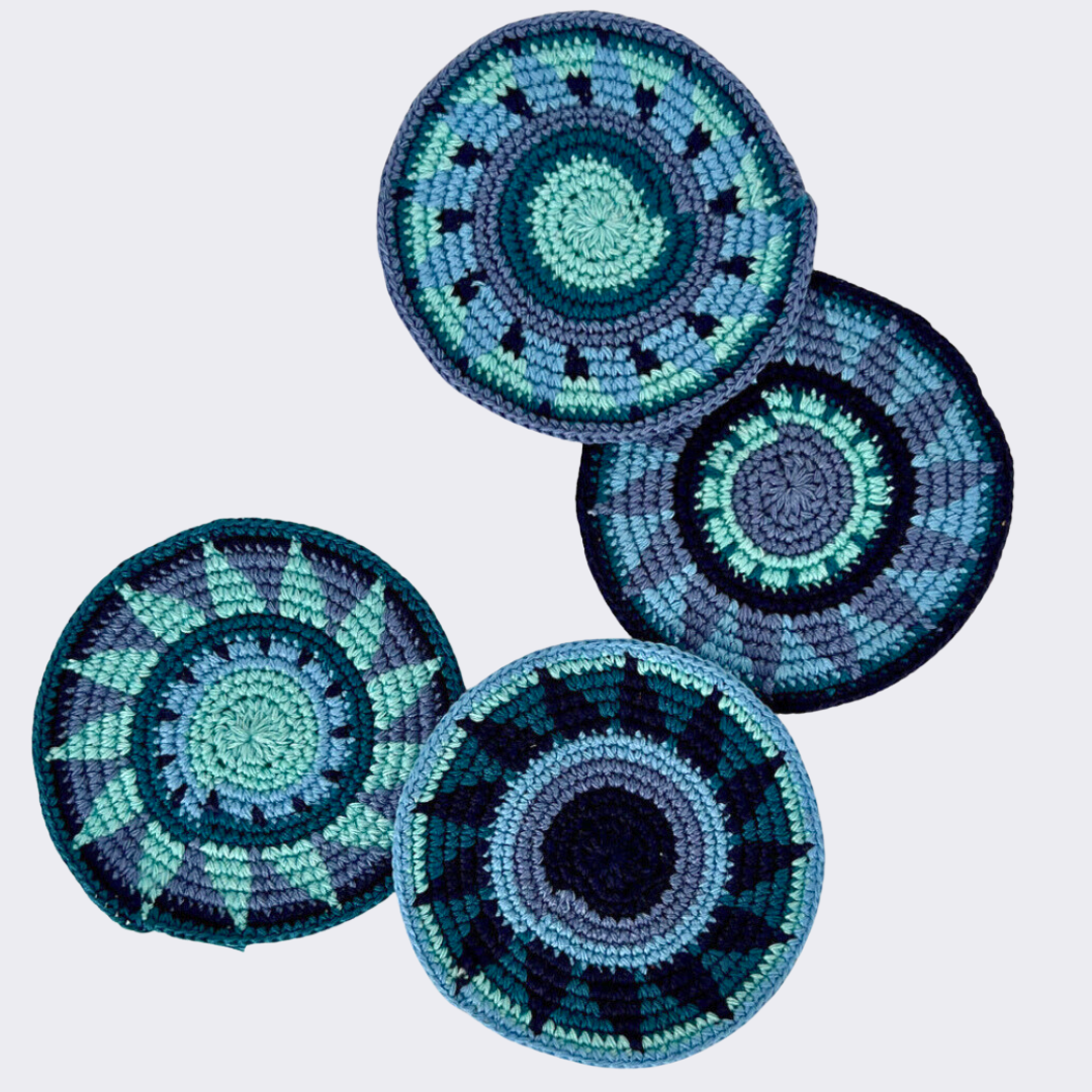 Blue & Green Crocheted Coasters, Set of 4