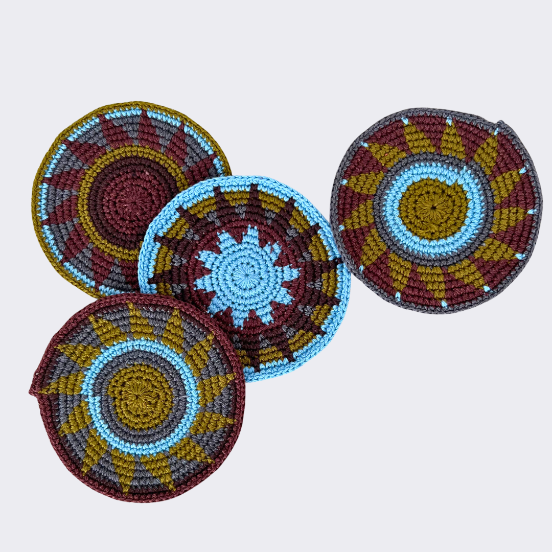 Olive & Blue Crocheted Coasters, Set of 4