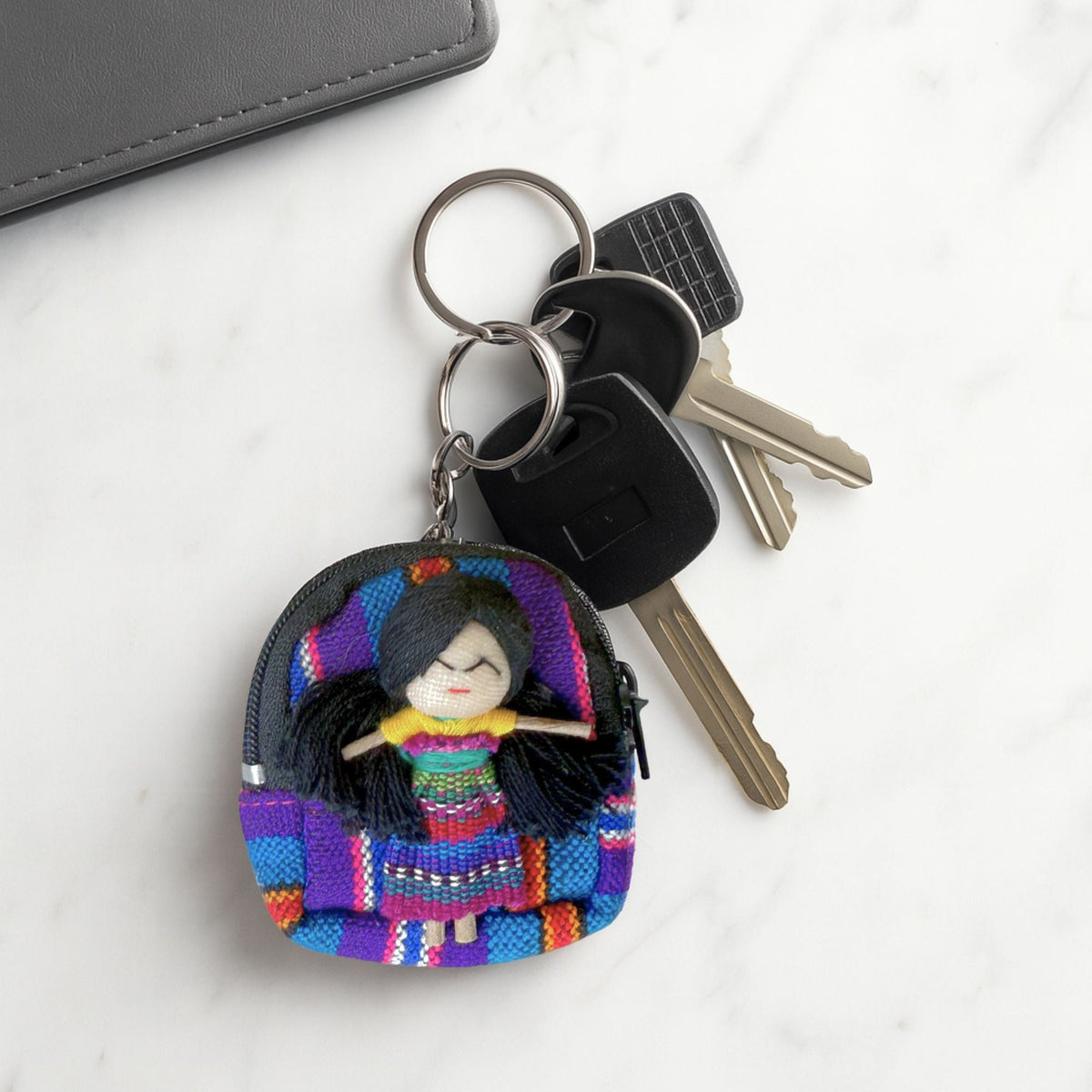 Guatemalan Worry Doll Backpack Charm & Keychain