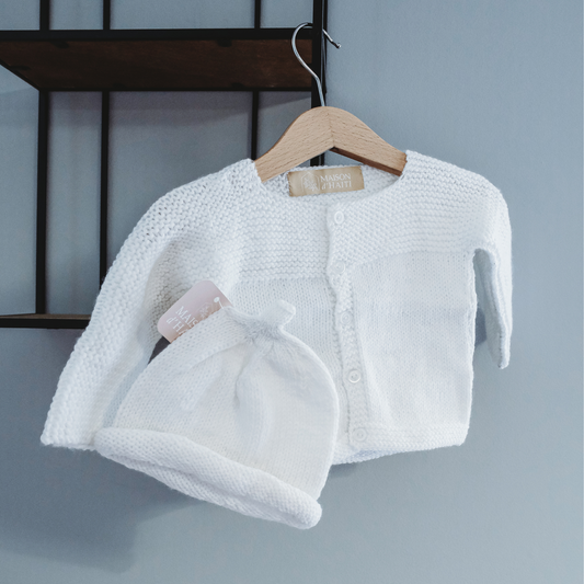 Hand-Knit Baby Sweater in White