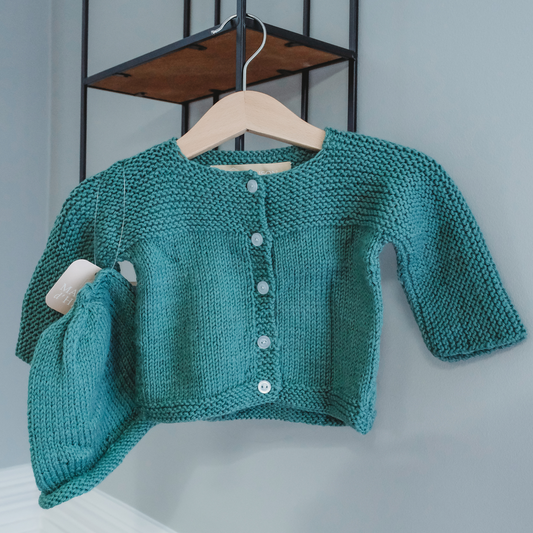 Hand-Knit Baby Sweater in Moss Green
