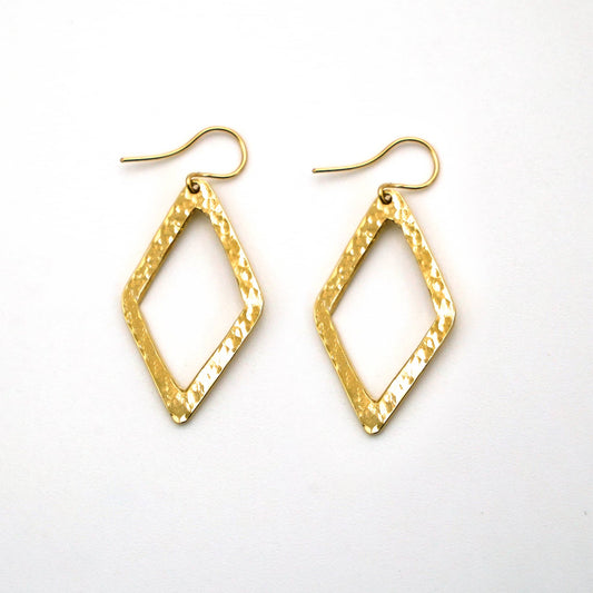 Wazi hammered open diamond brass earrings flat lay — Ecodunia
