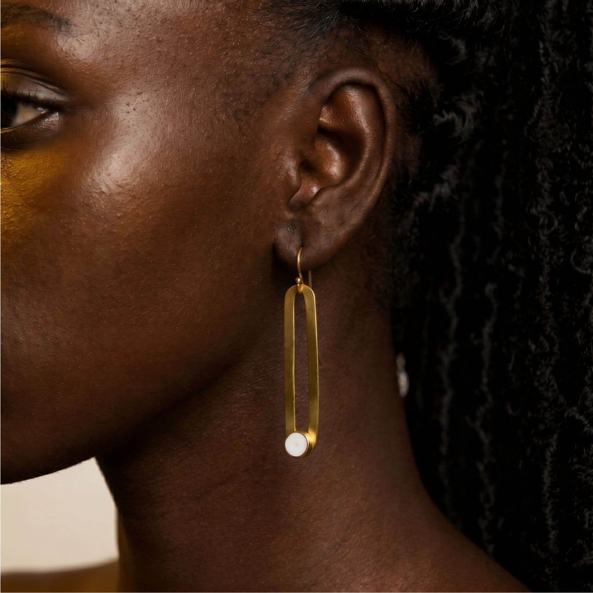 Brass & Horn Drop Hoop Earrings | Lila Ecodunia #color_white