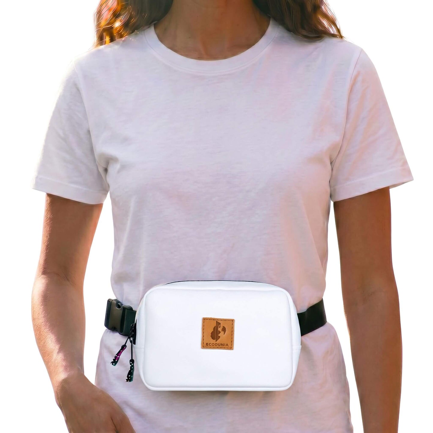 Vegan Leather Crossbody Belt Bag Ecodunia #color_white