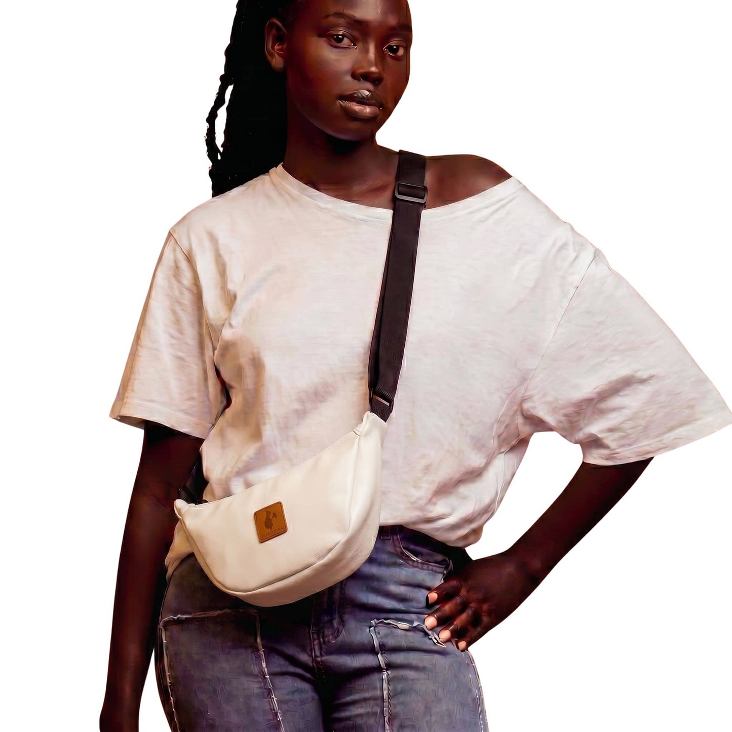 Round Mini Vegan Leather Crossbody Shoulder Bag #color_white