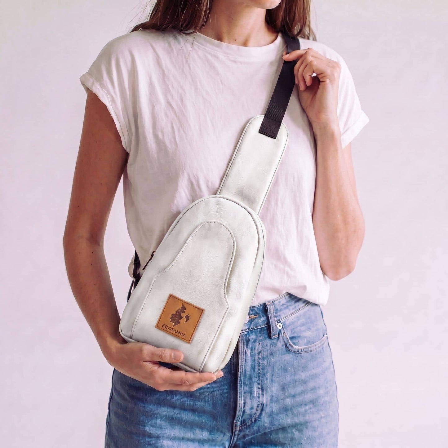 Buru small white vegan leather crossbody sling bag — Ecodunia #color_white