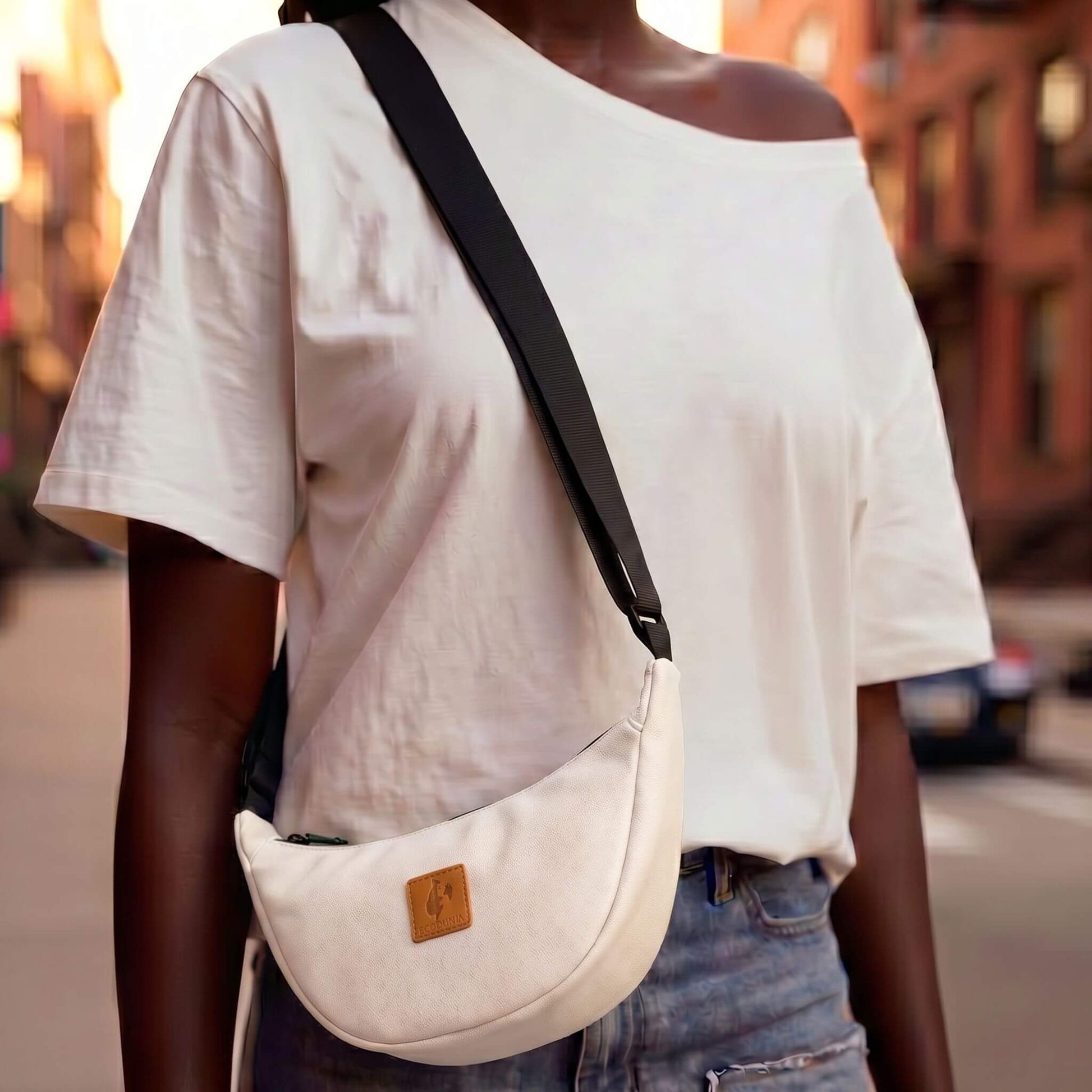 Round Mini Vegan Leather Crossbody Shoulder Bag #color_white