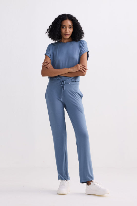 Wide Leg Pant in Blue Front