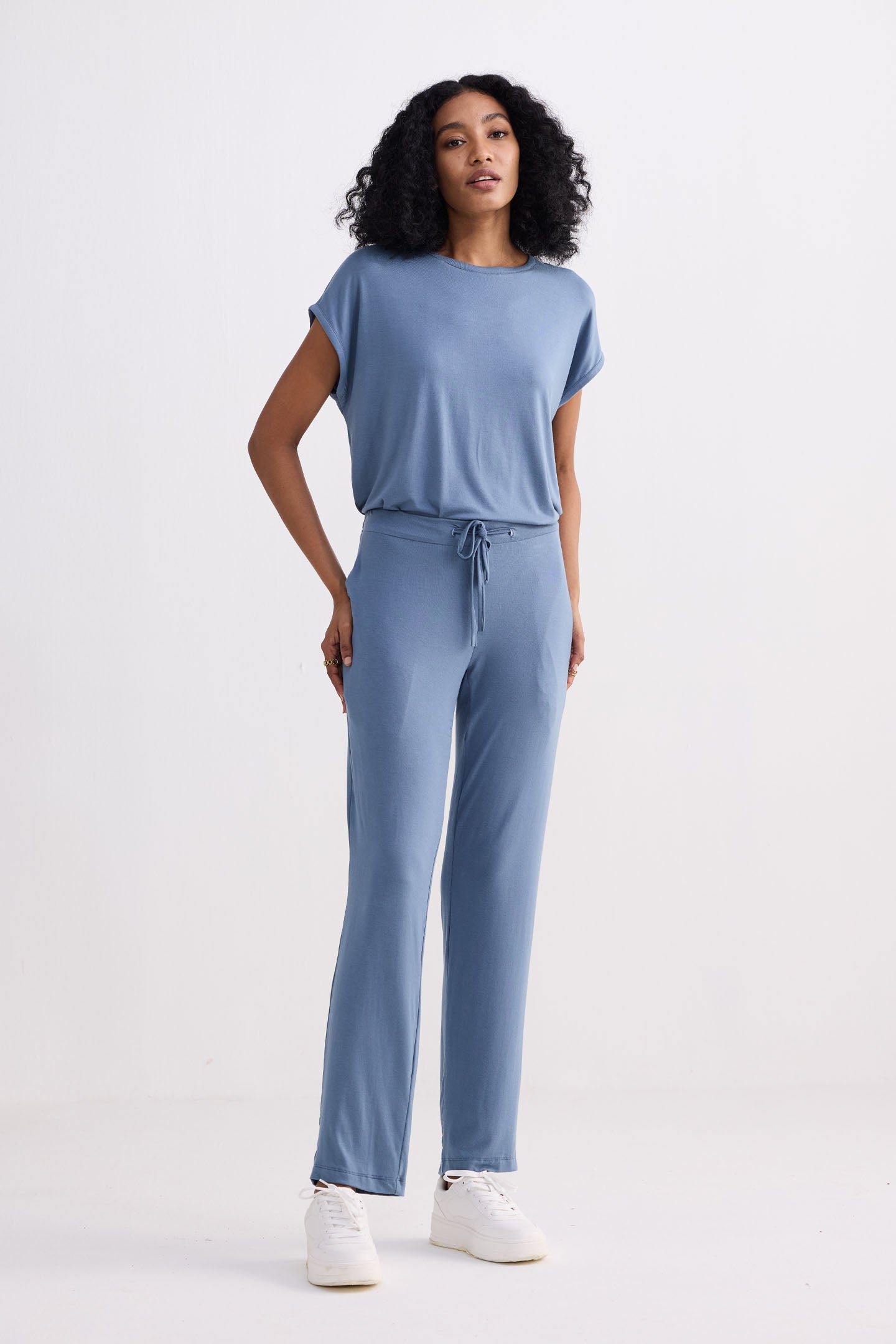 Wide Leg Pant in Blue Front