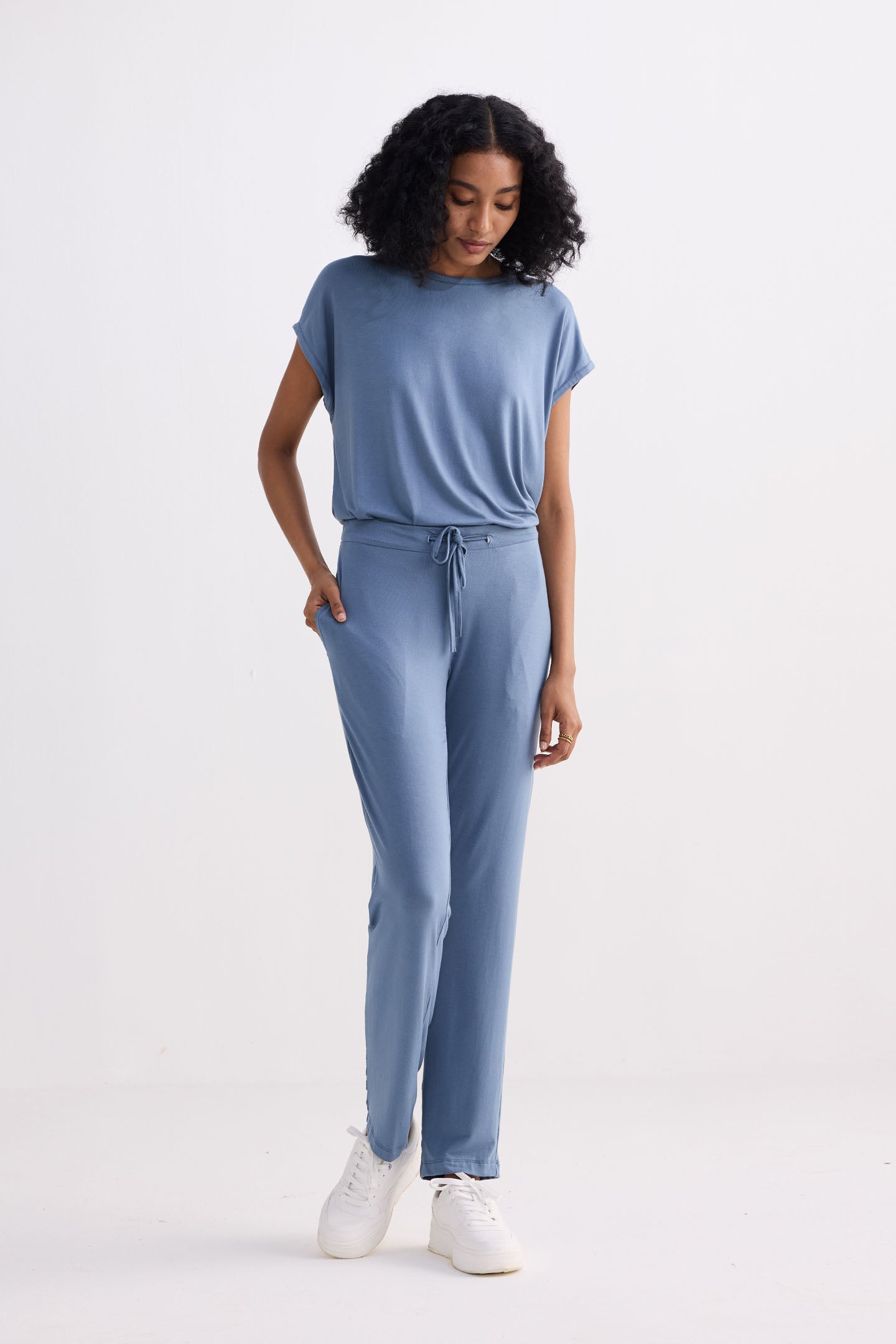 Wide Leg Pant in Blue Side