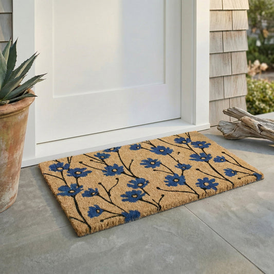 Wild Flowers Blue Coir Doormat