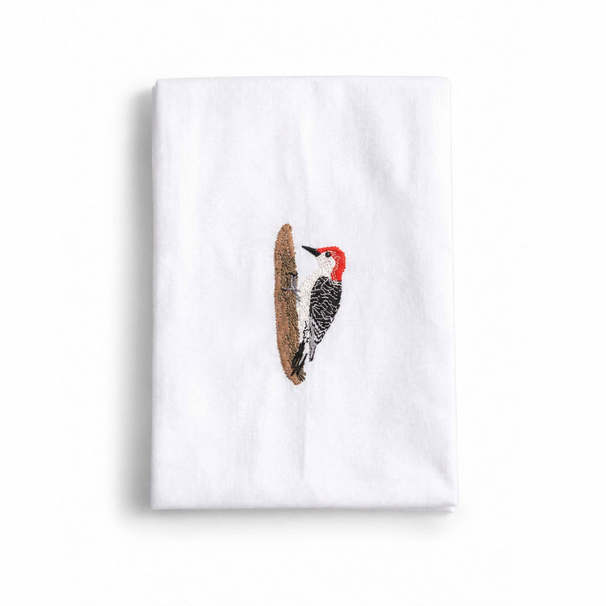 Woodpecker Embroidered Cotton Cloth Napkins, Handmade Set #birds_woodpecker