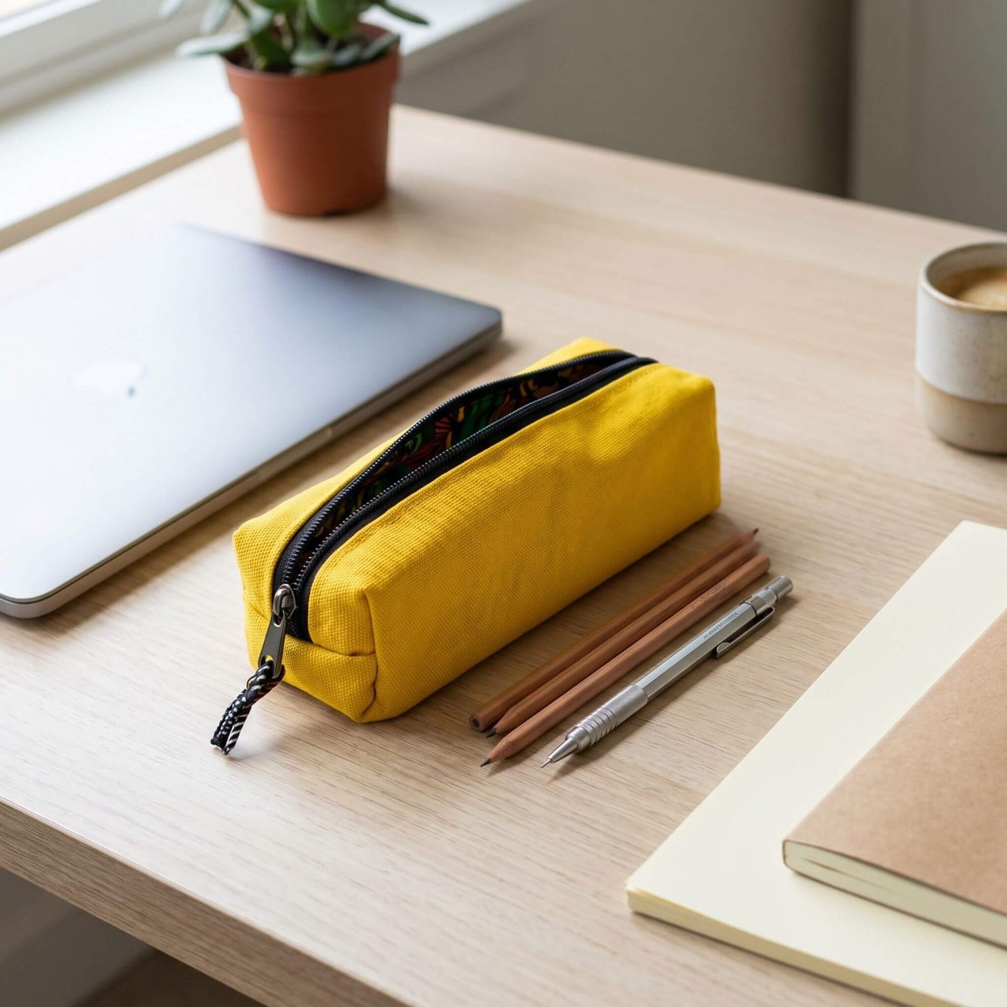 Pencil Pouch Zipper Bag – Fair Trade Cotton Canvas Pencil Case  - EcoDunia #color_yellow