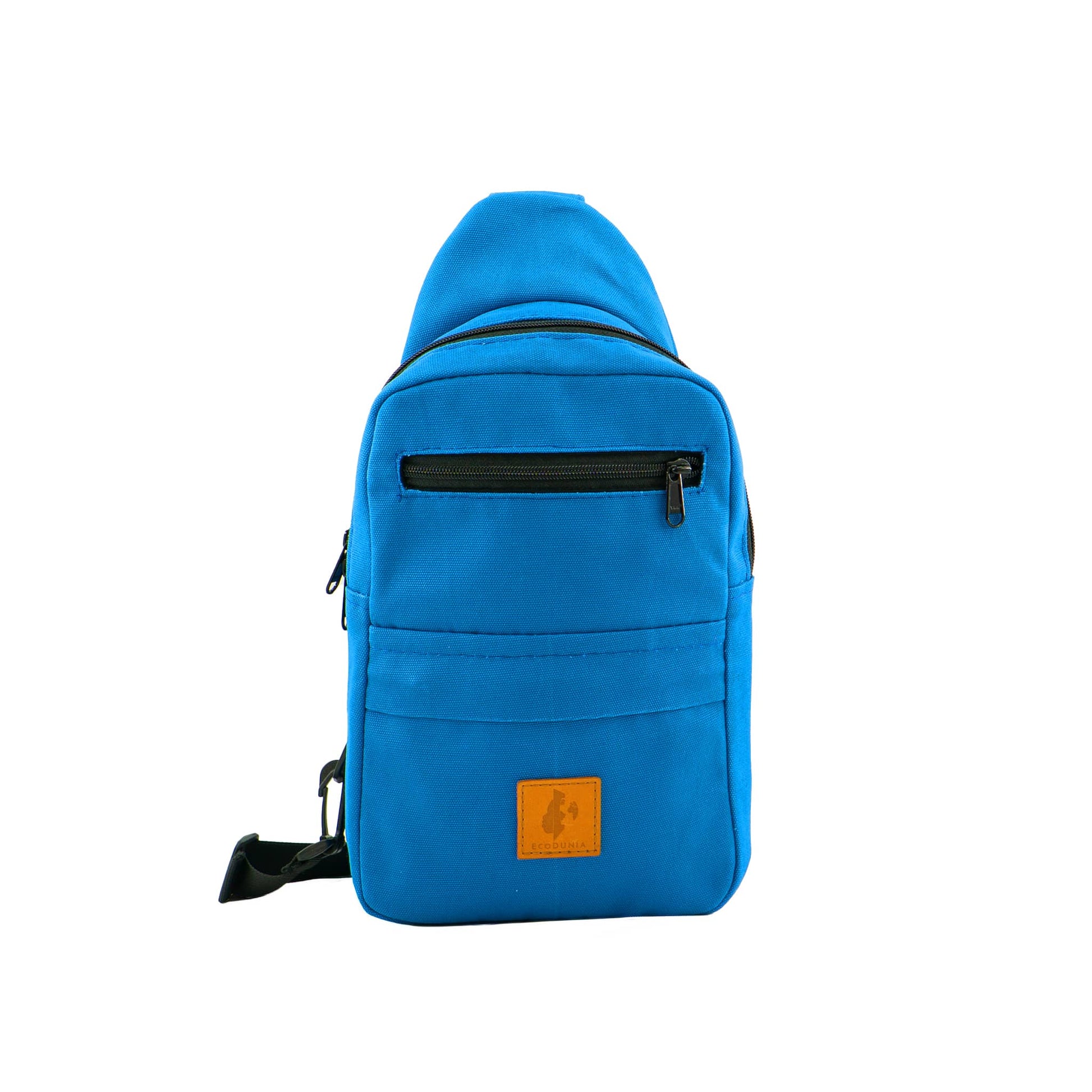 Umoja canvas sling bag in Zilly Blue worn crossbody #color_zilly-blue