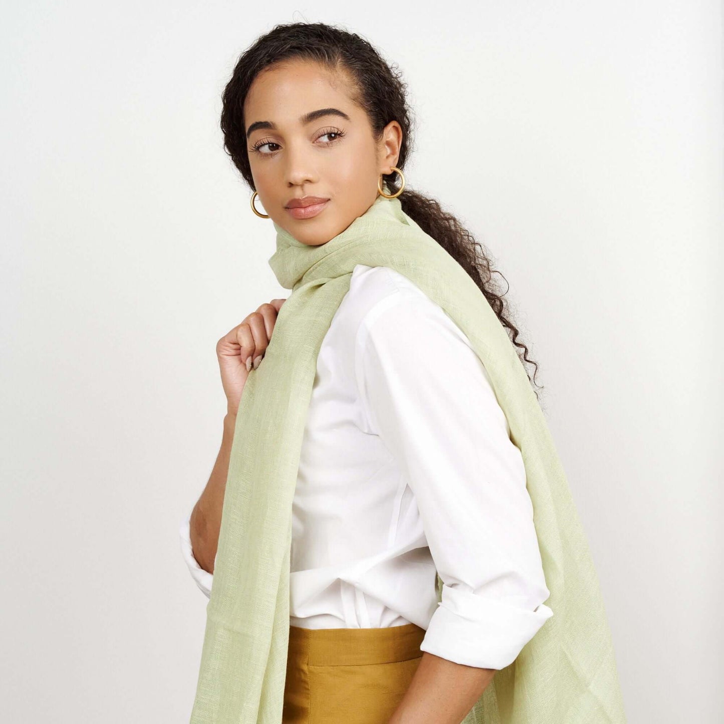 Soya Pastel Lime Green Hand Woven Soft Linen Scarf