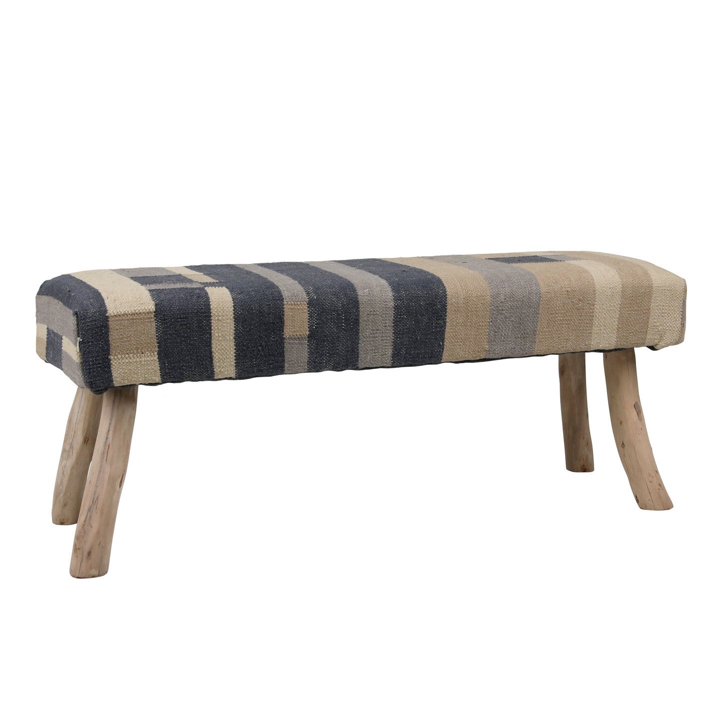Luxor Handwoven Kilim Wool Upholstered Bench with Eucalyptus Wood Legs