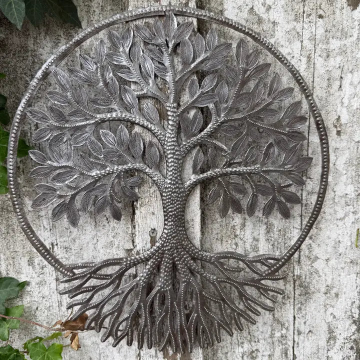 Haitian Metal Tree of Life Wall Art 14x15 Hand Chiseled 