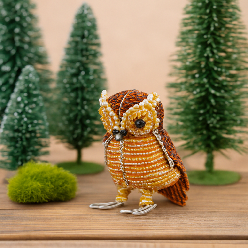 Handmade Beaded minimal Owl Figurine – Haitian Artisan Home Décor. (set of 3).