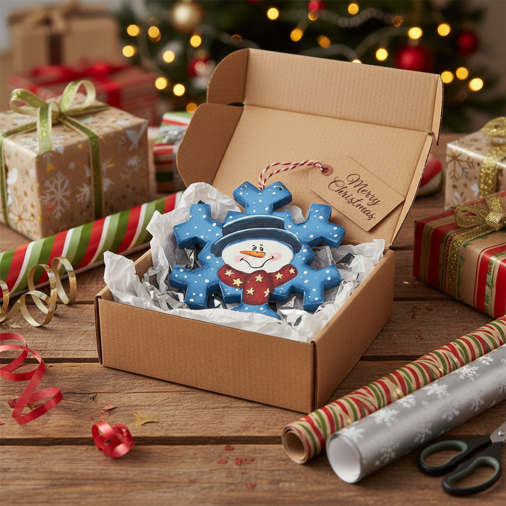 Painted Snowflake Snowman Ornament
