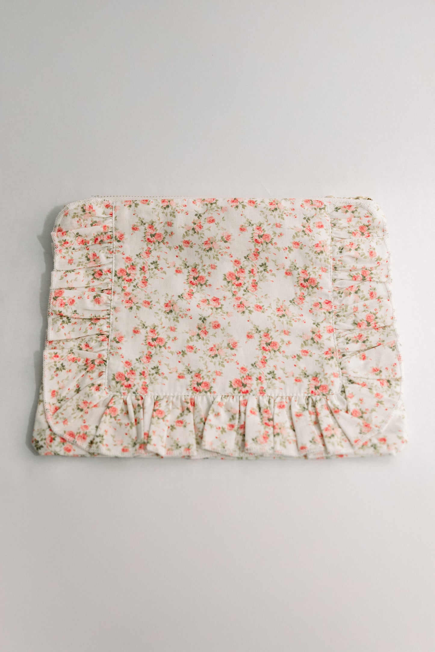 Briar Rose | Timeless Floral Ruffle Zipper Pouch