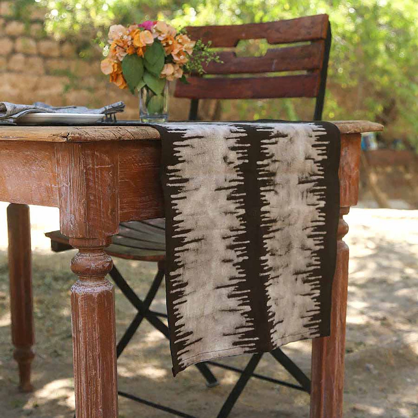Neutral Block Print Table Runner - Noire
