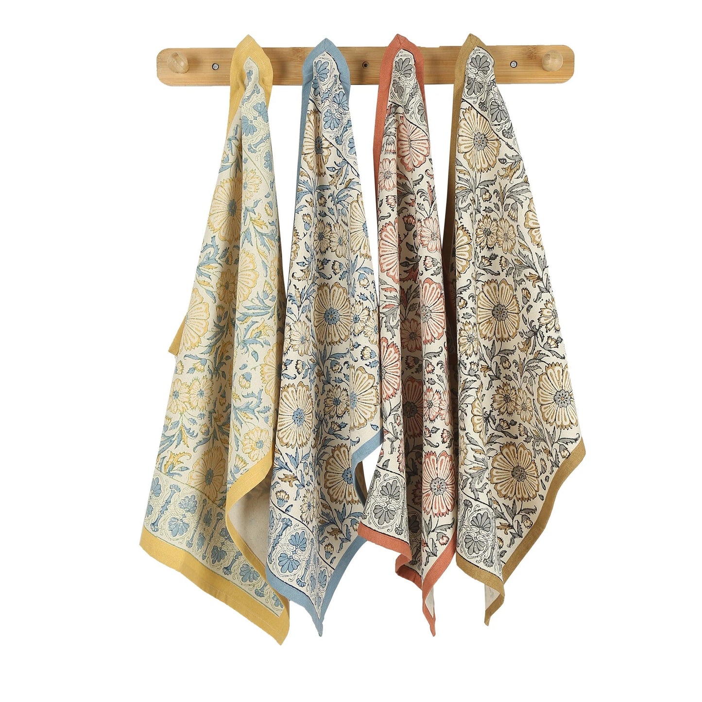 Hand Block Printed Cotton Kitchen Towels | 27″ × 19″ | Set of 2 | Fair Trade | STREAMLINE