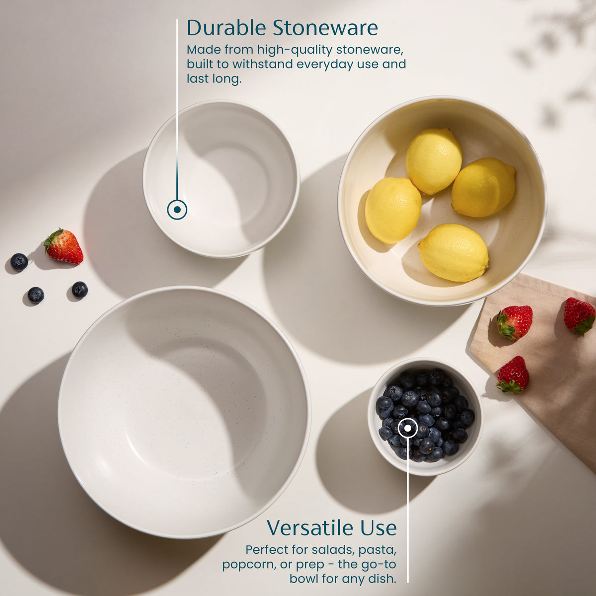 Ceramic Nesting Bowls, 18/40/90/140 oz, Moonstone, Set of 4