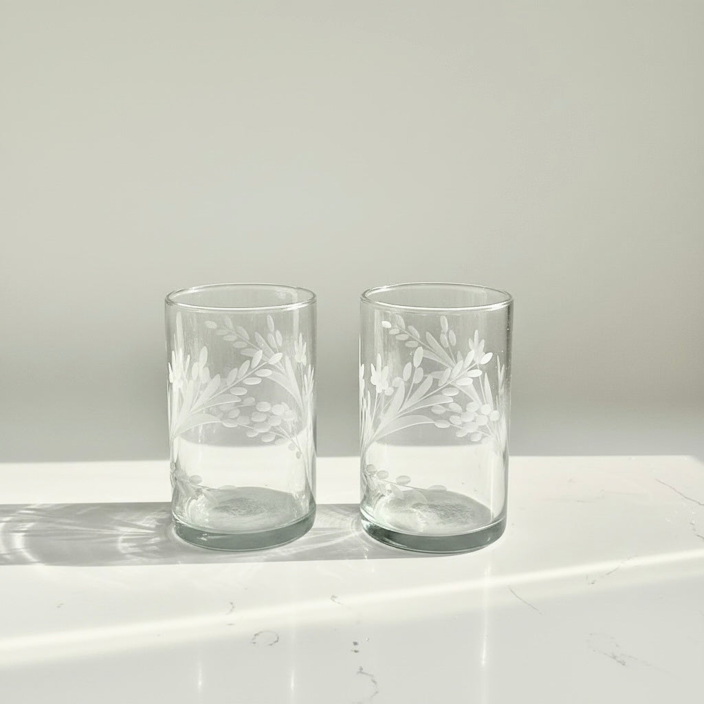 Hand-etched Tumbler Glass, Set of 2