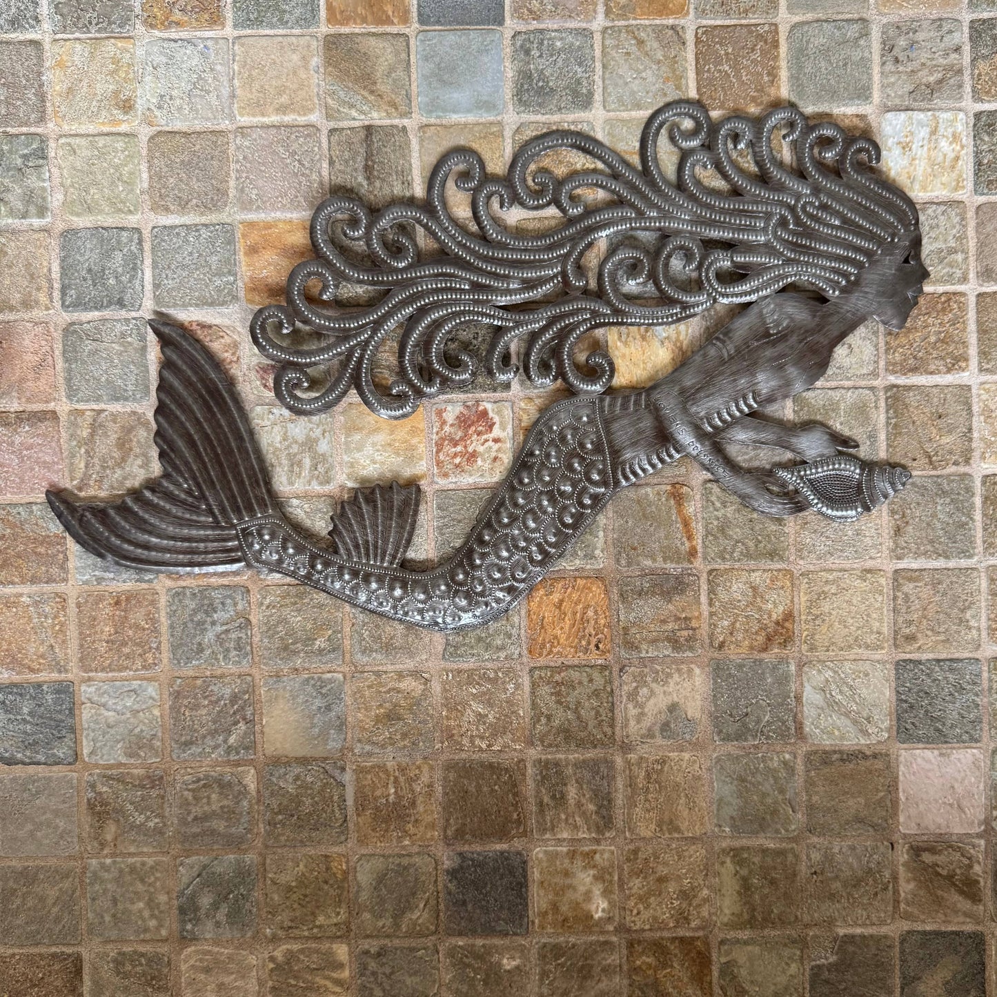 Handmade Haitian Mermaid Recycled Metal Wall Art