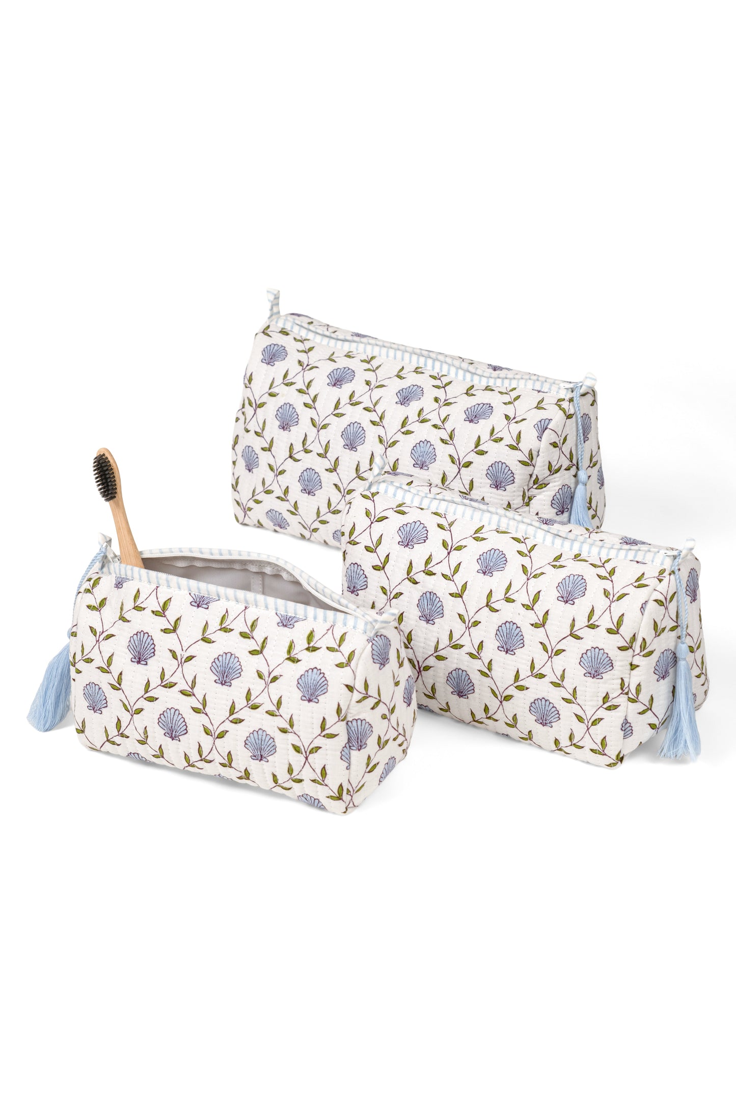 Seashell Blockprint Makeup Bag, Set of 3
