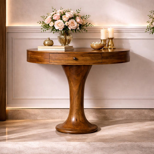 Solid Wood Amber Pedestal Console Table