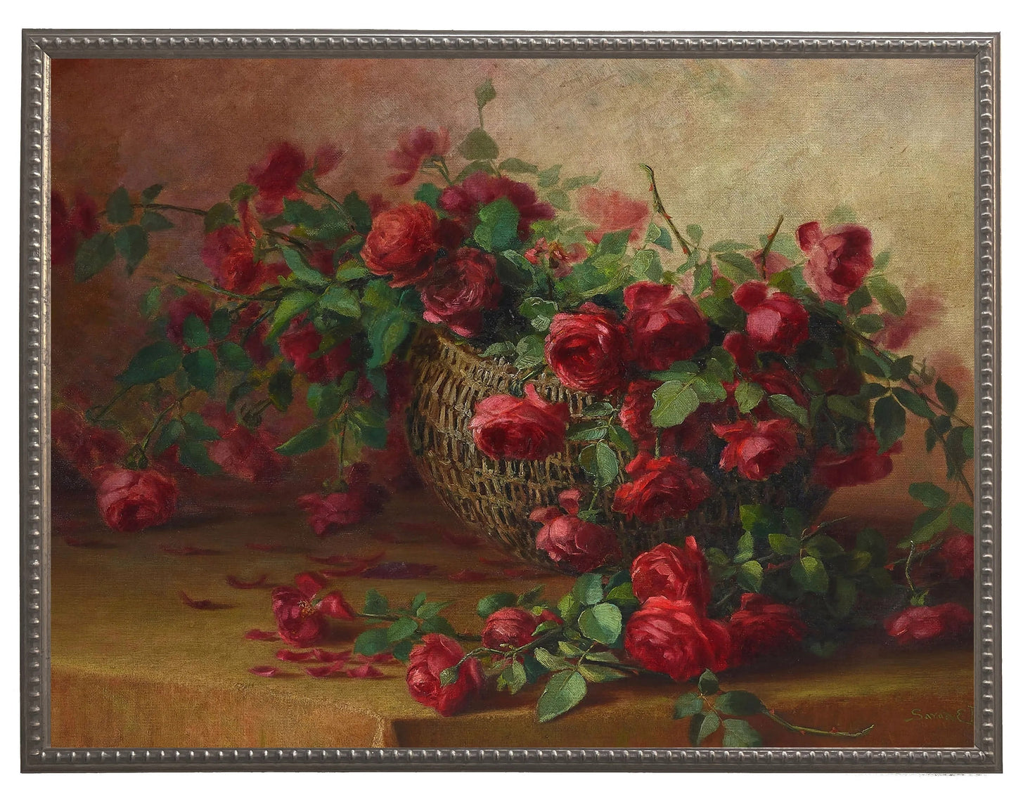 Vintage Floral Oil Painting Reproduction