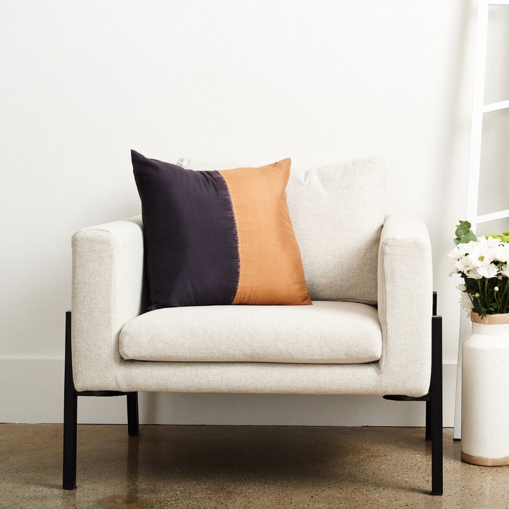 Kala Black & Gold Color Block Mulberry Silk Square Pillow Cover