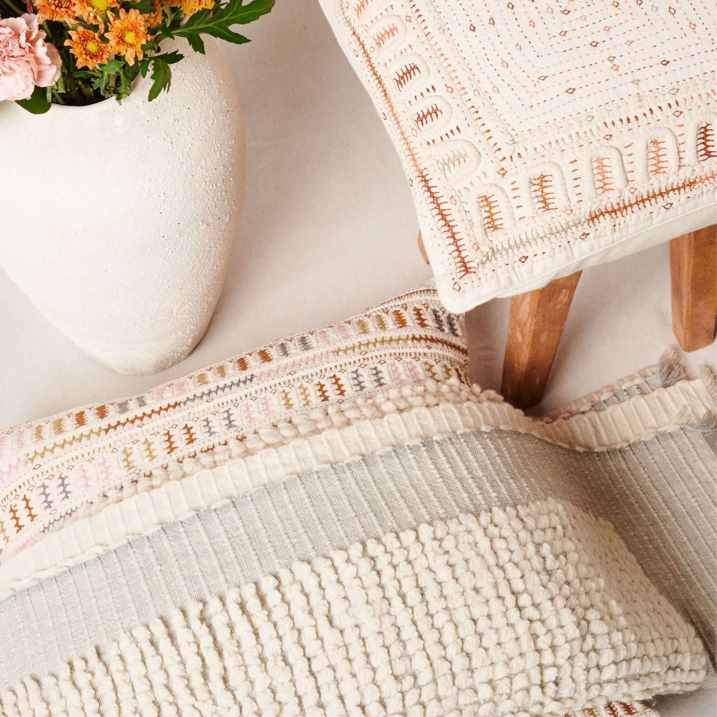 Dahli Coral Artisanal Hand Embroidered Pillow Cover
