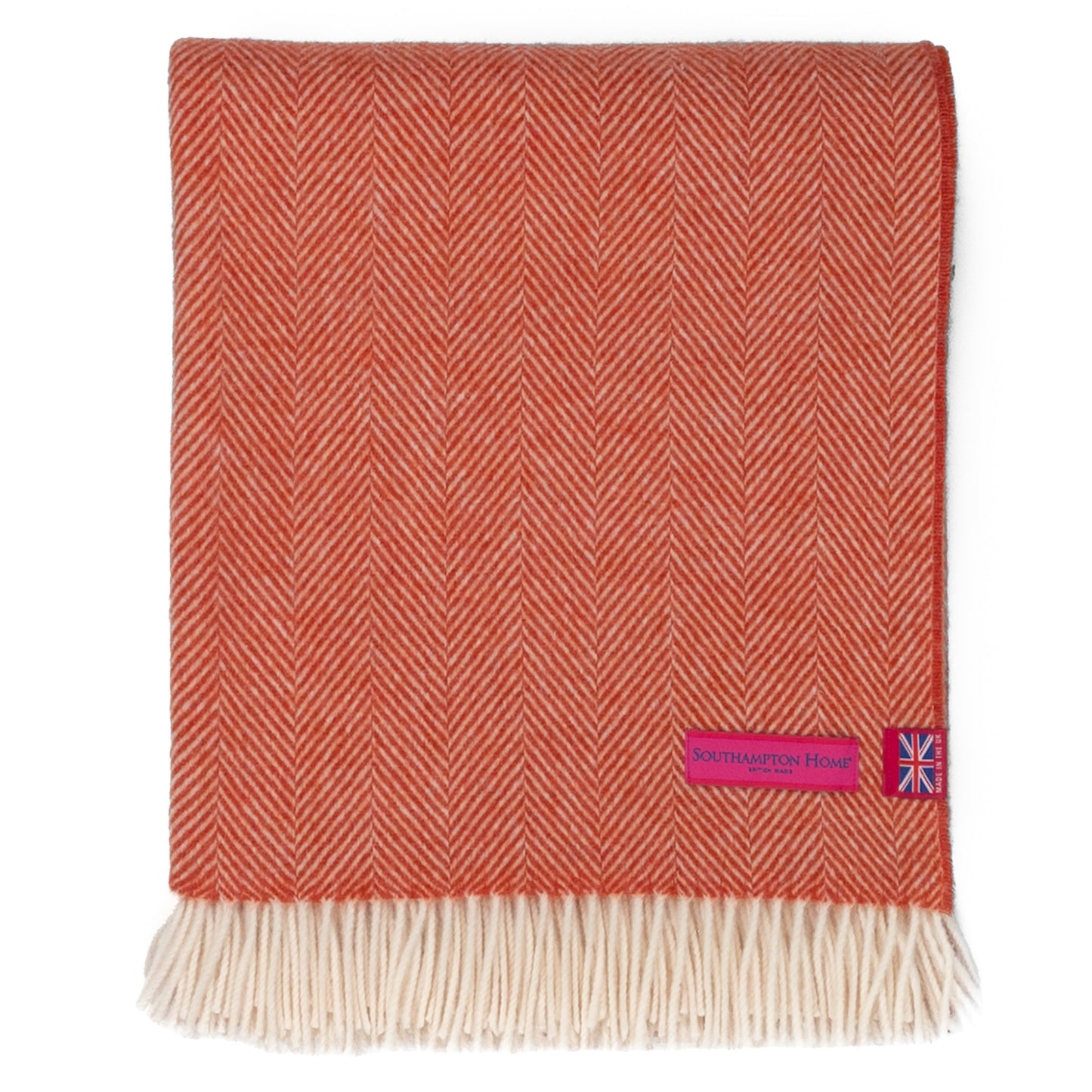 Southampton Home Merino Wool Herringbone Throw - Melon