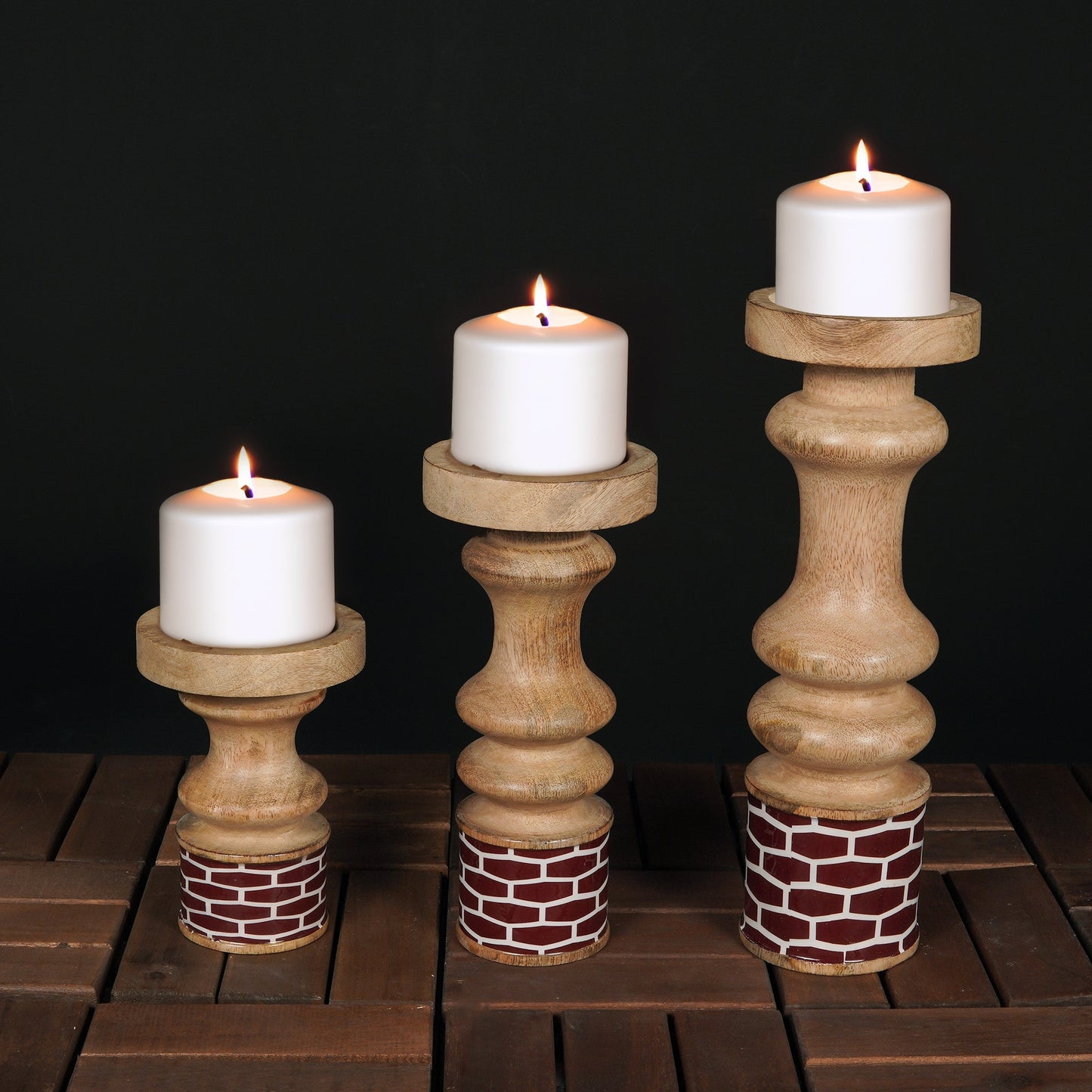 Gramercy Mango Wood Candleholders – Red Set of 3