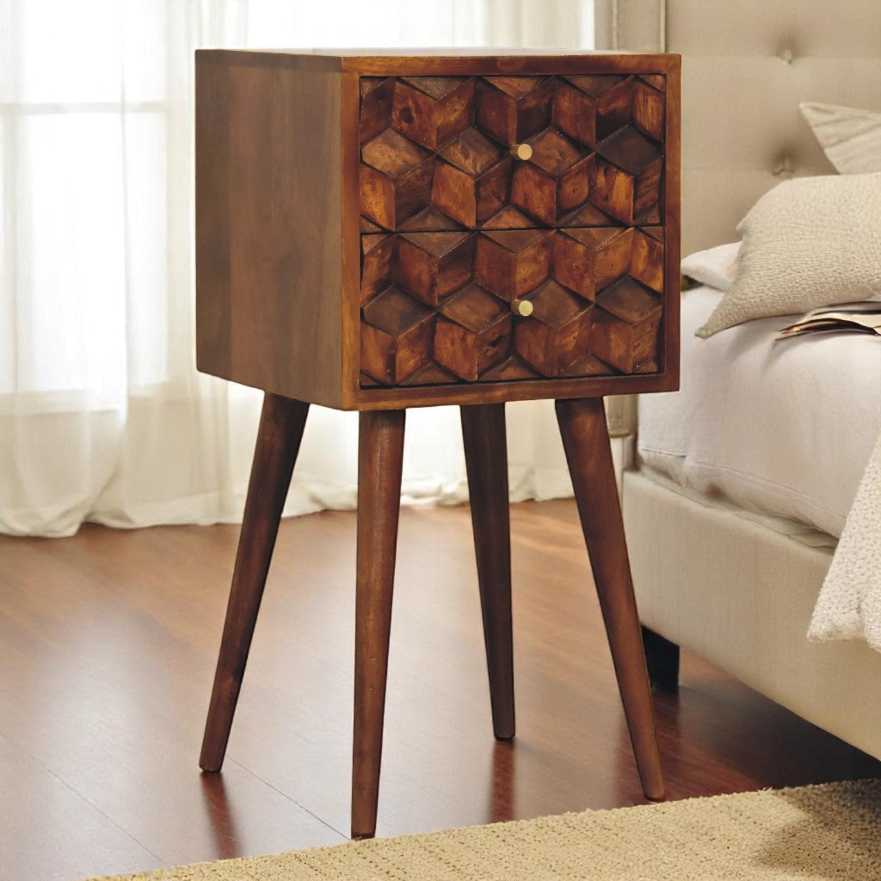 Solid Wood Mini Cube Nightstand