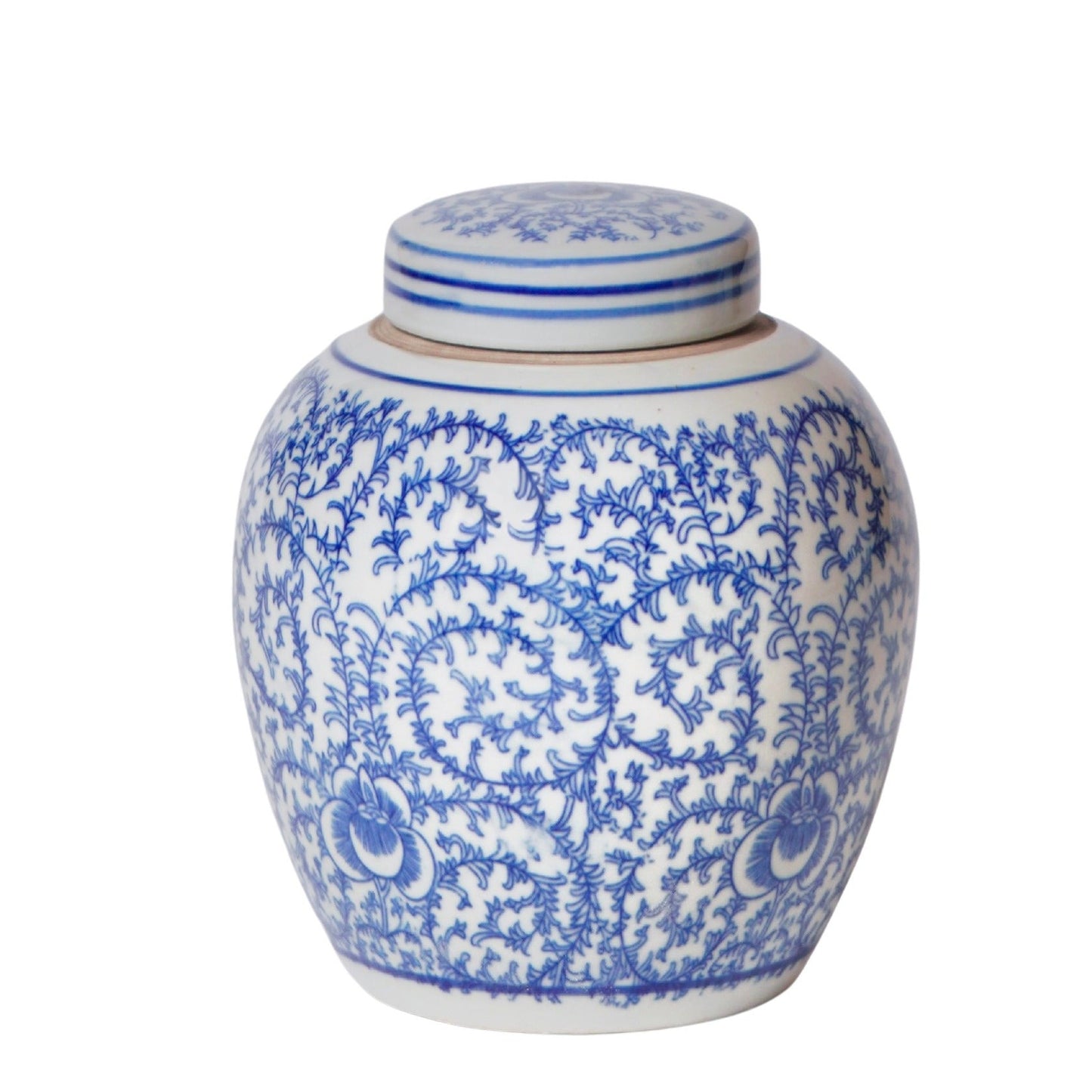 Blue and White Porcelain Scrolling Peony Round Jar