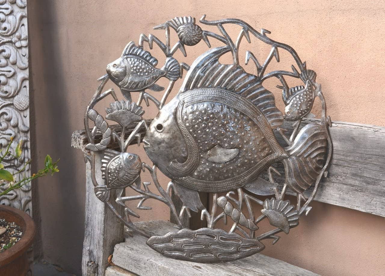 Sea Life Metal Wall Hanging, Fair Trade Recycled 23"