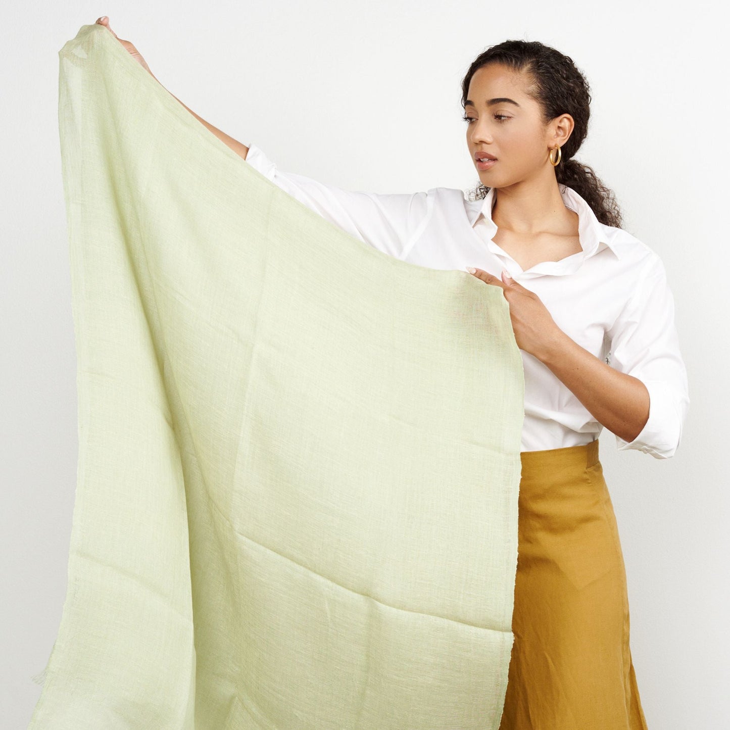 Soya Pastel Lime Green Hand Woven Soft Linen Scarf