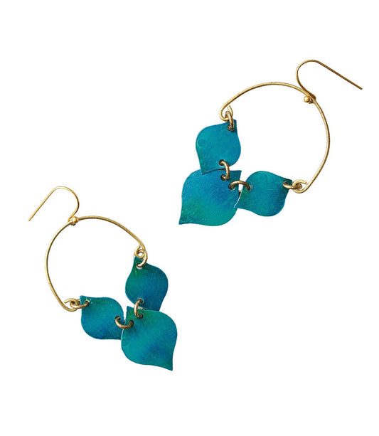 Chameli Leaf Teal Drop Earrings