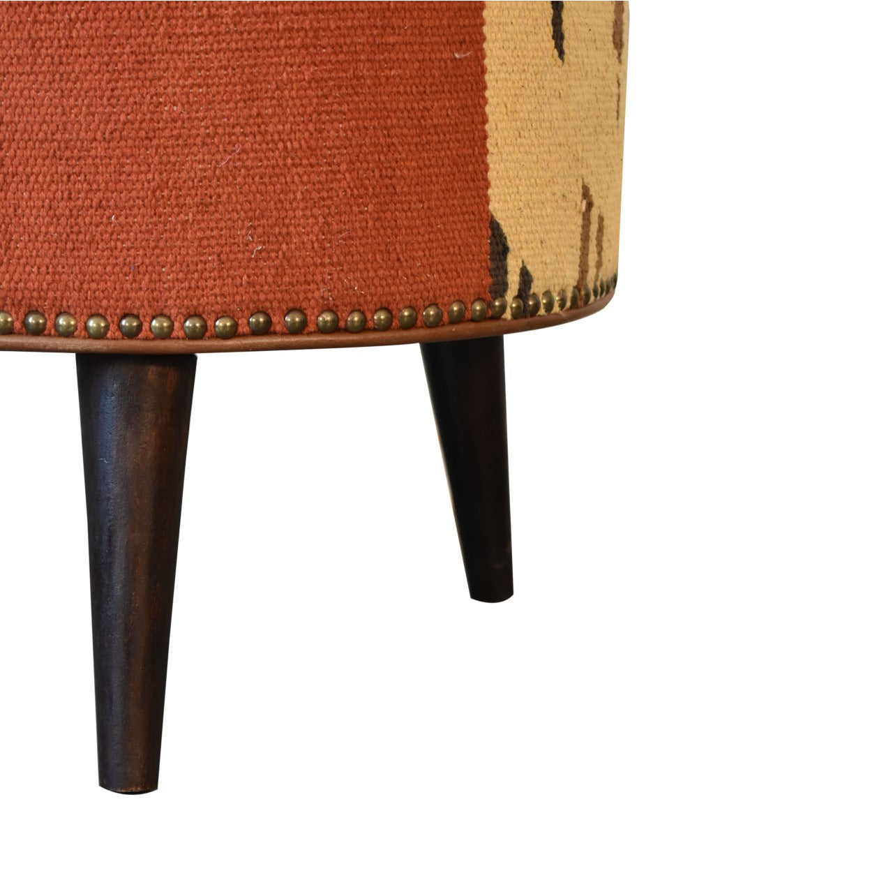 Solid Wood Durrie & Leather Mixed Footstool