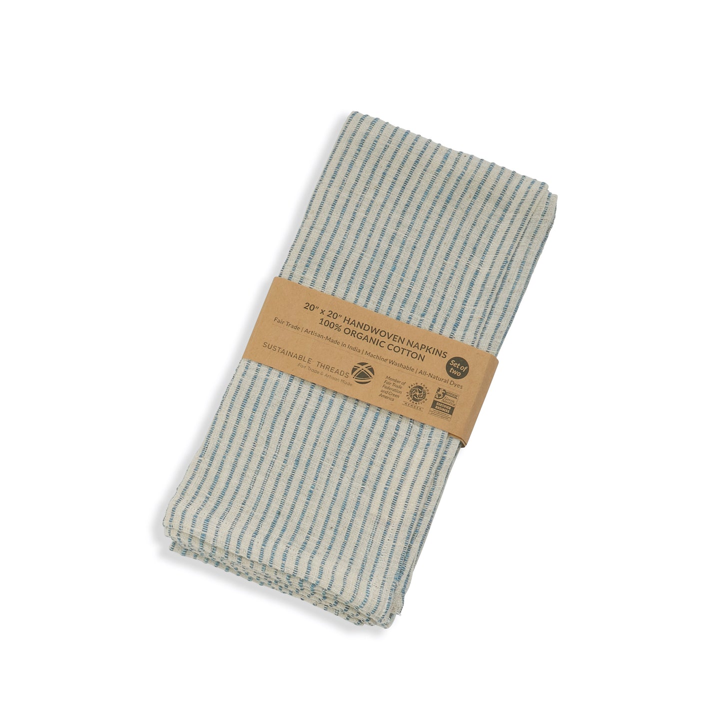 Handwoven Organic Cotton Napkins, Set of 2 | 20" × 20" | Fair Trade | On Track