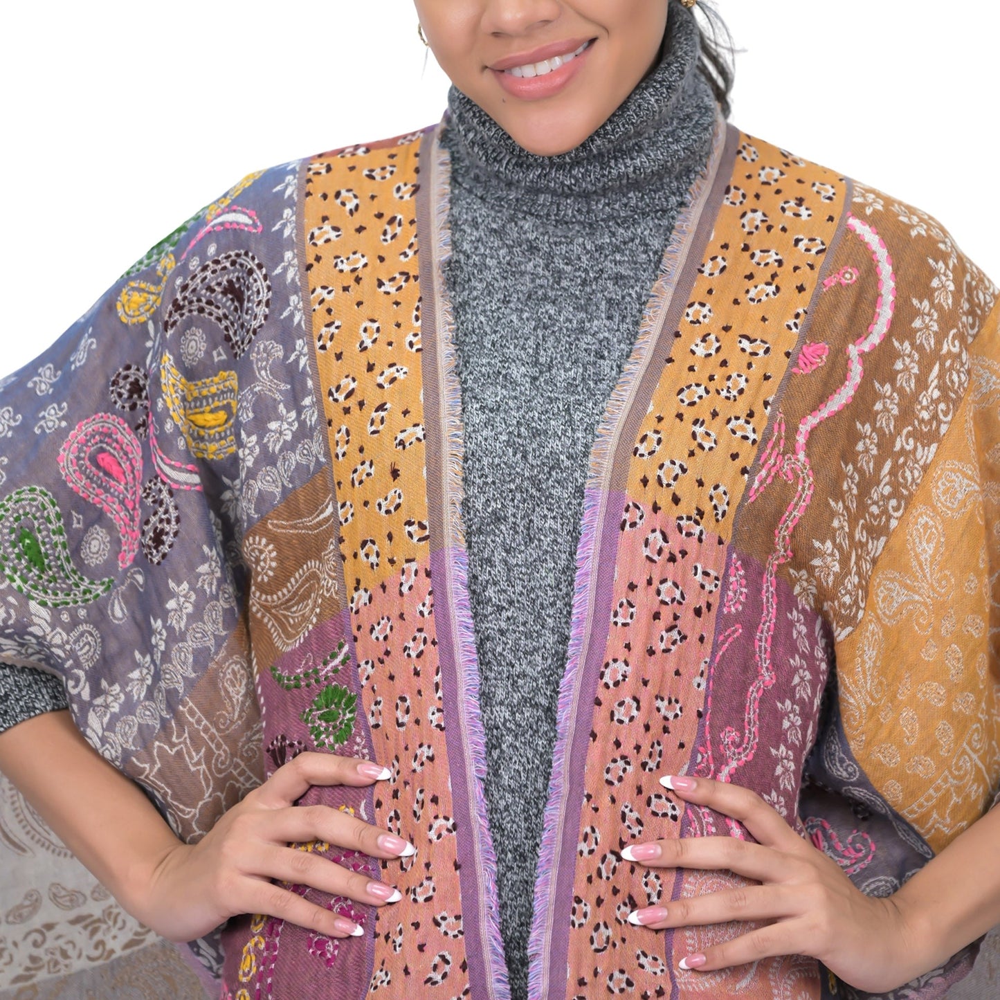Paloma Multicolor Paisley Poncho - Gold Flake