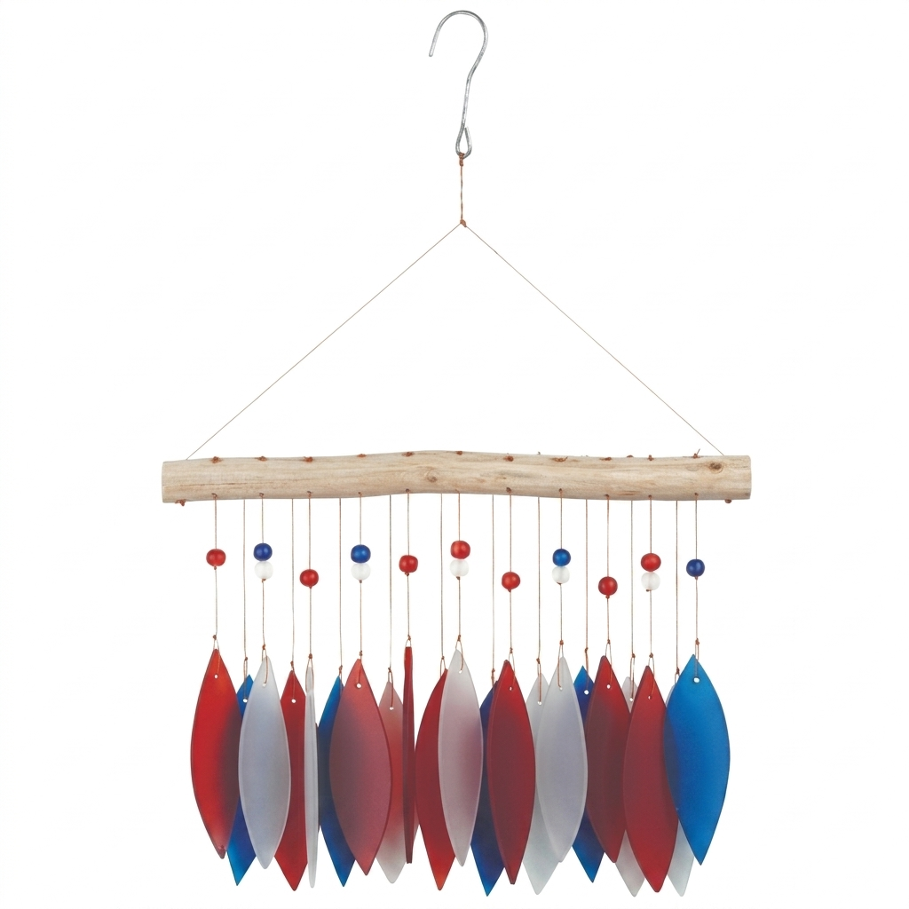 Patriotic Feather Sea Glass Wind Chime