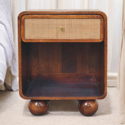 Solid Wood Chestnut Open Woven Bedside Table