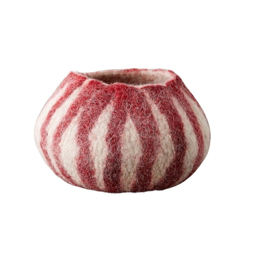 Berry Red Karakul Striped Wool Ukhamba Decorative Bowl