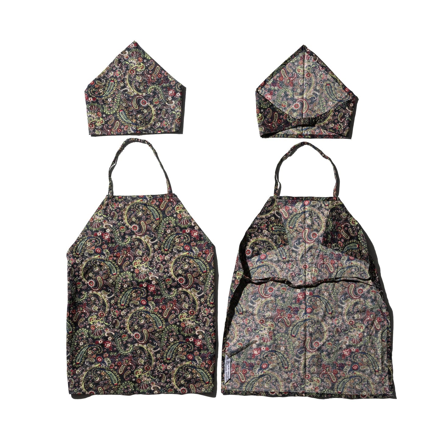 Hand Printed Kids Apron With Kerchief / Paisley