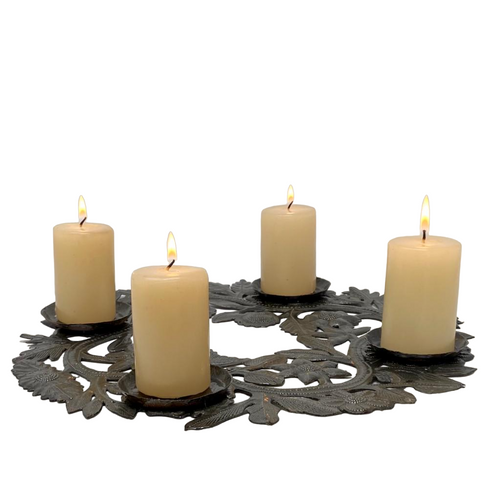 Advent Wreath, Holiday Centerpiece, Handmade Haitian Metal
