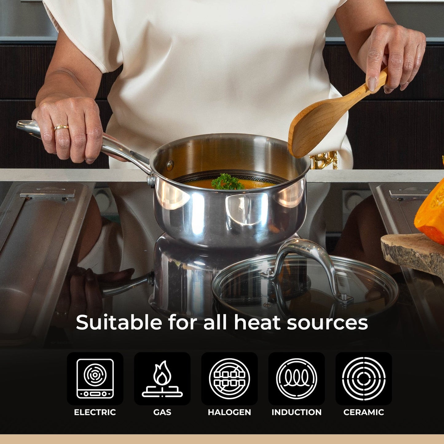 BE | LIVING - Circlad Series - 2 qt / 7" / 18 cm Sauce Pan with lid - Triply Stainless Steel Circlad